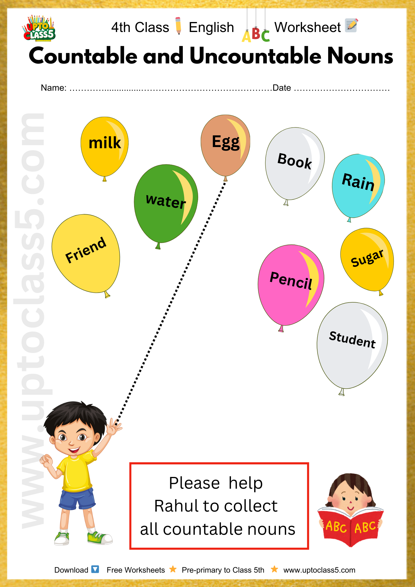 Class 4th English Worksheet no.1