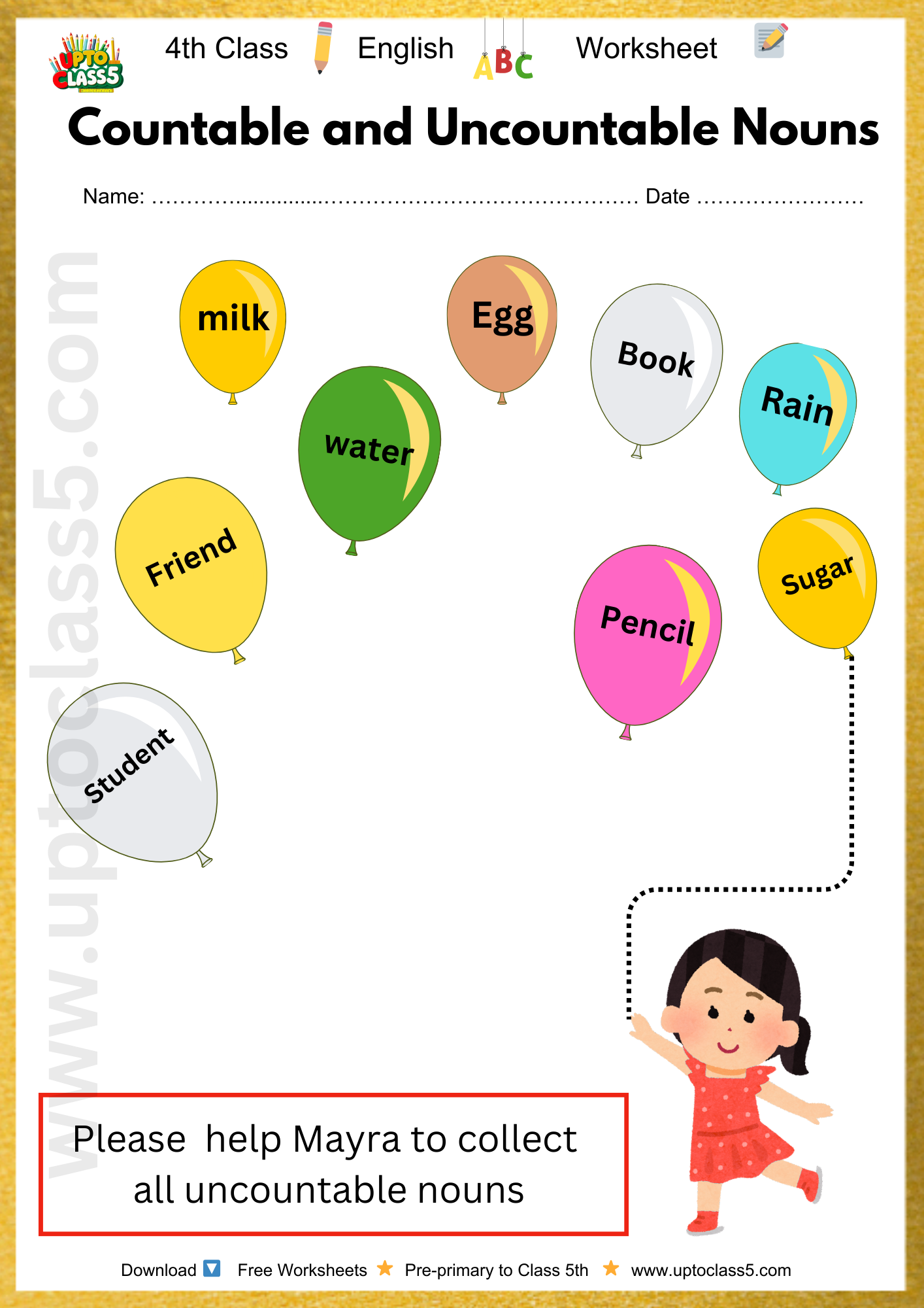 Class 4th English Worksheet no.2