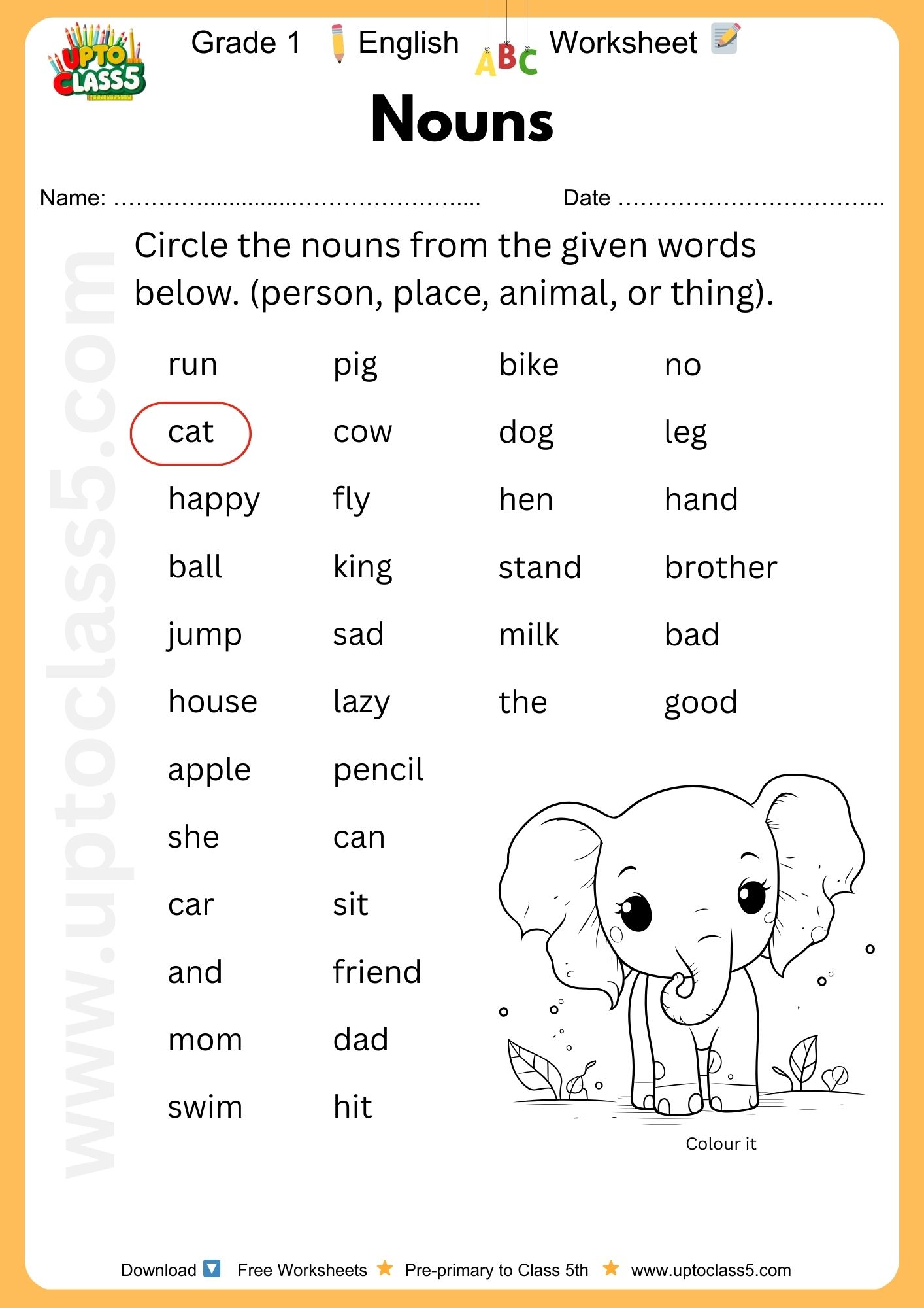Grade 1 English - Worksheet #12