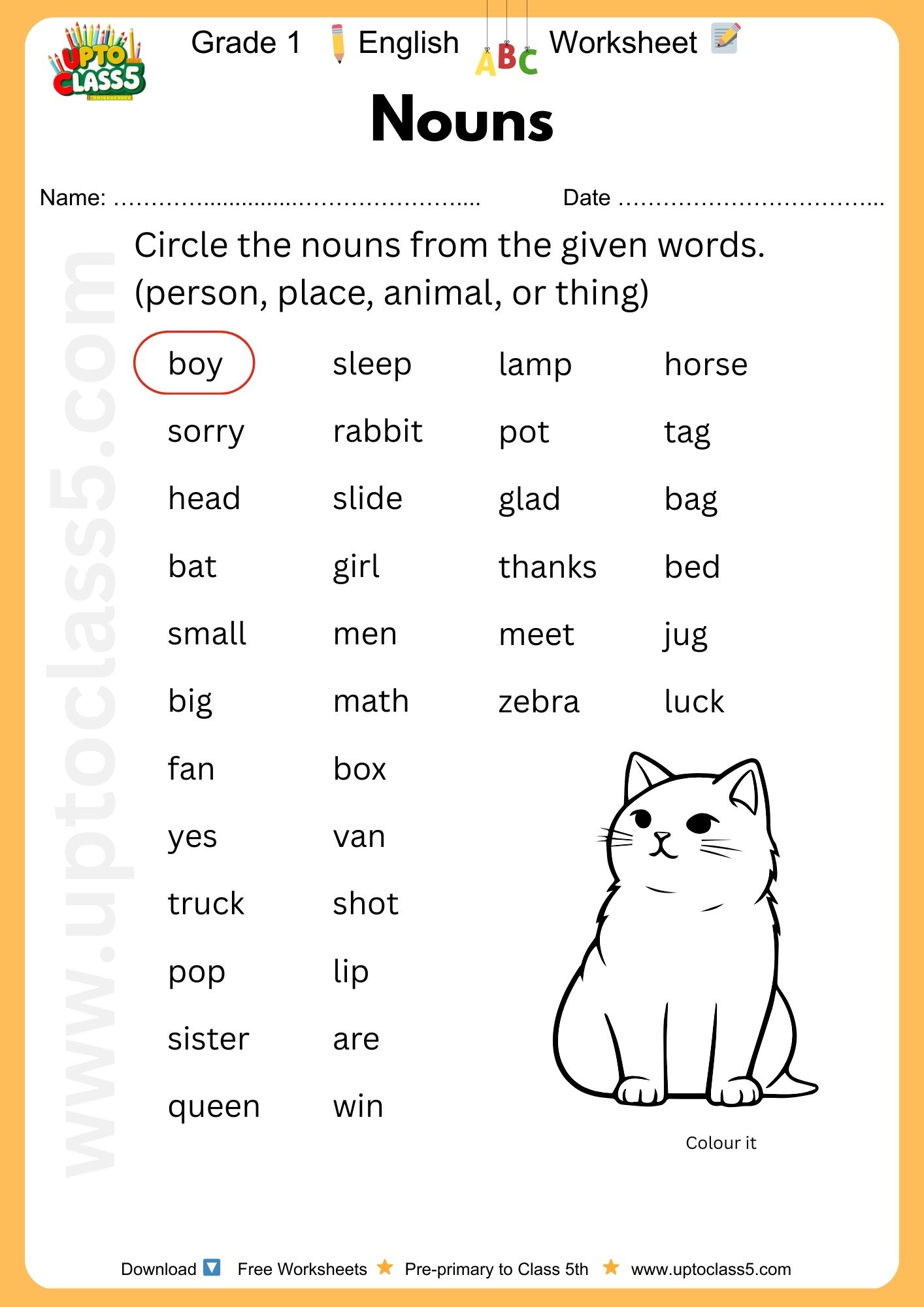 Grade 1 English - Worksheet #13