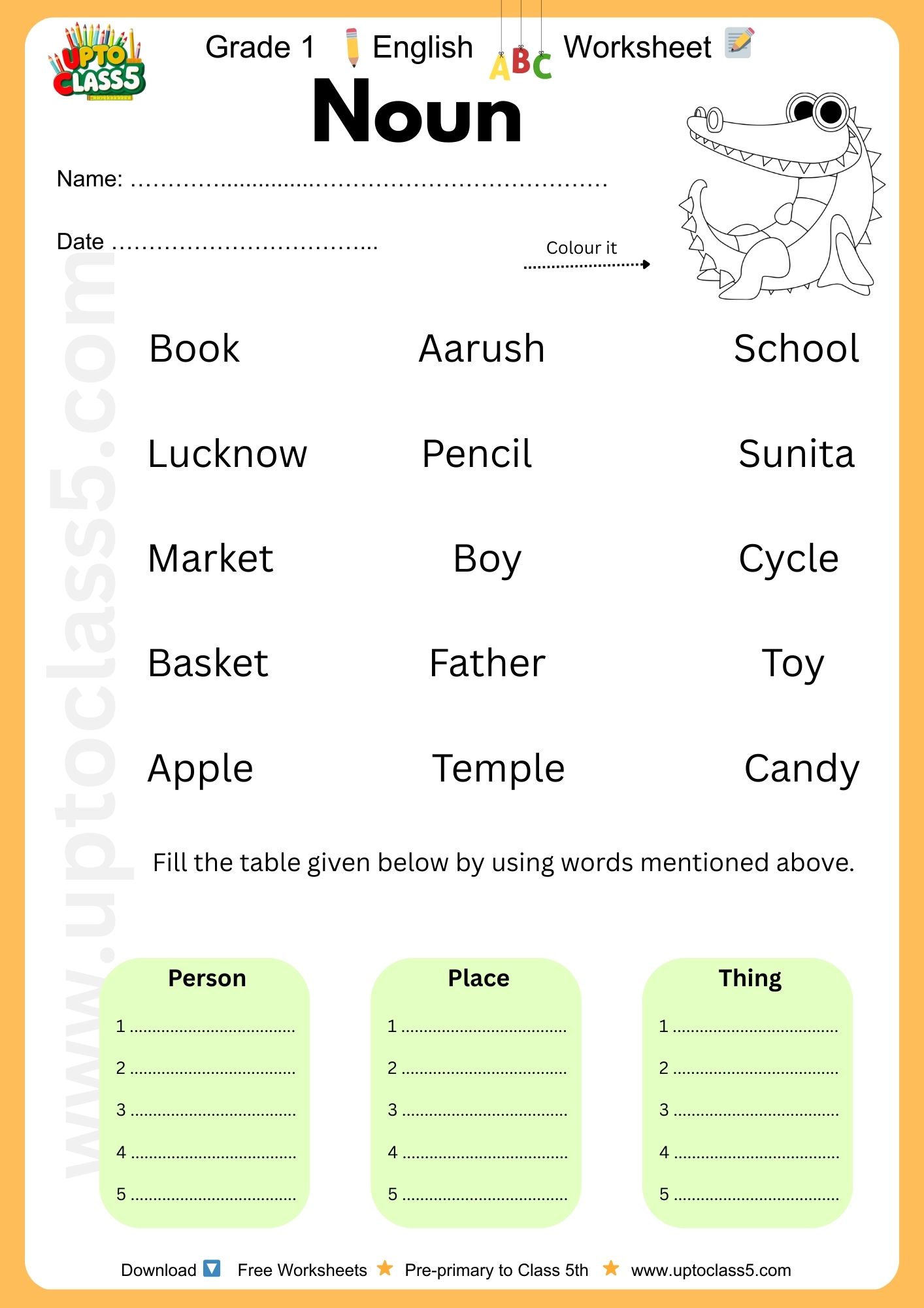 Grade 1 English - Worksheet #14