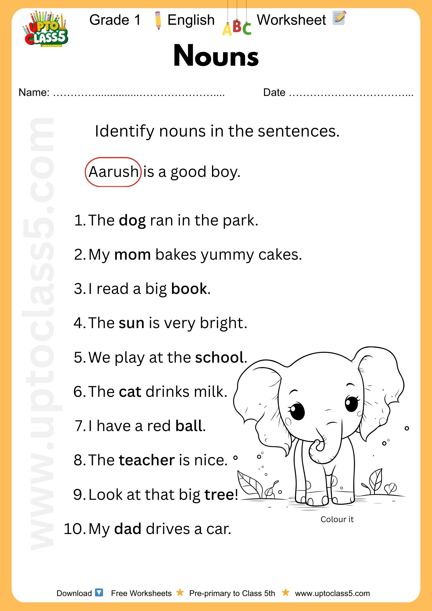 Grade 1 English - Worksheet #15