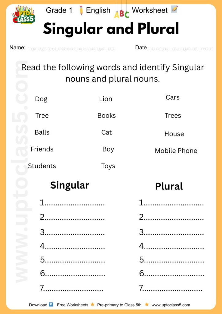 Grade 1 English - Worksheet #18