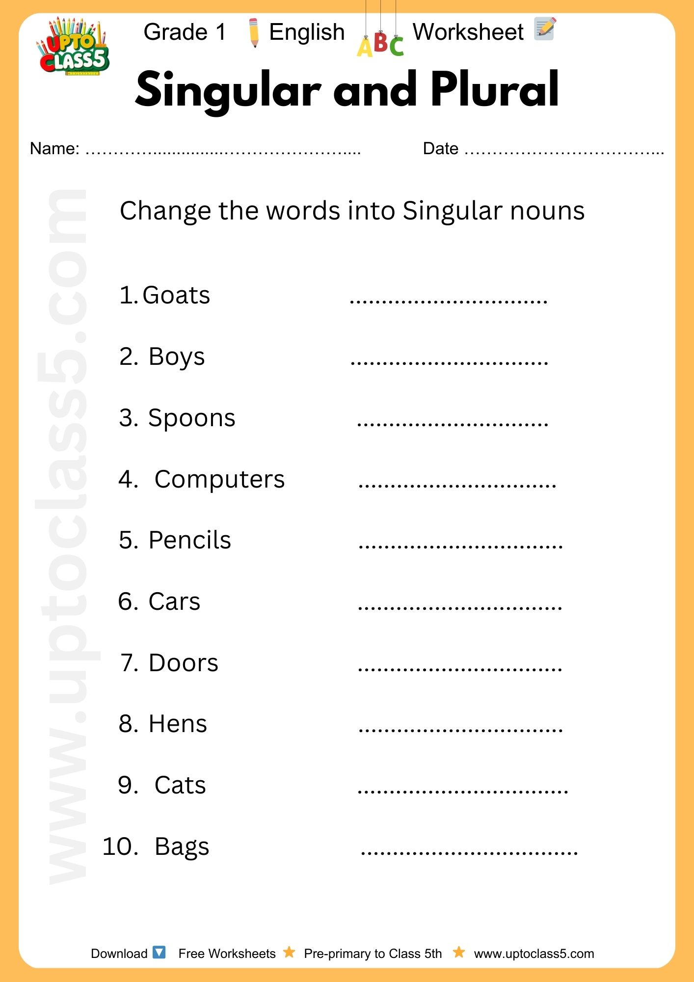 Grade 1 English - Worksheet #19