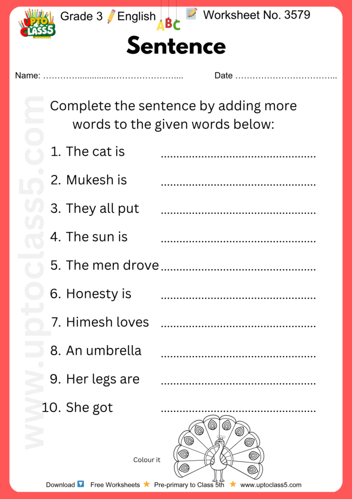 Grade 3 English - Worksheet no. 3579