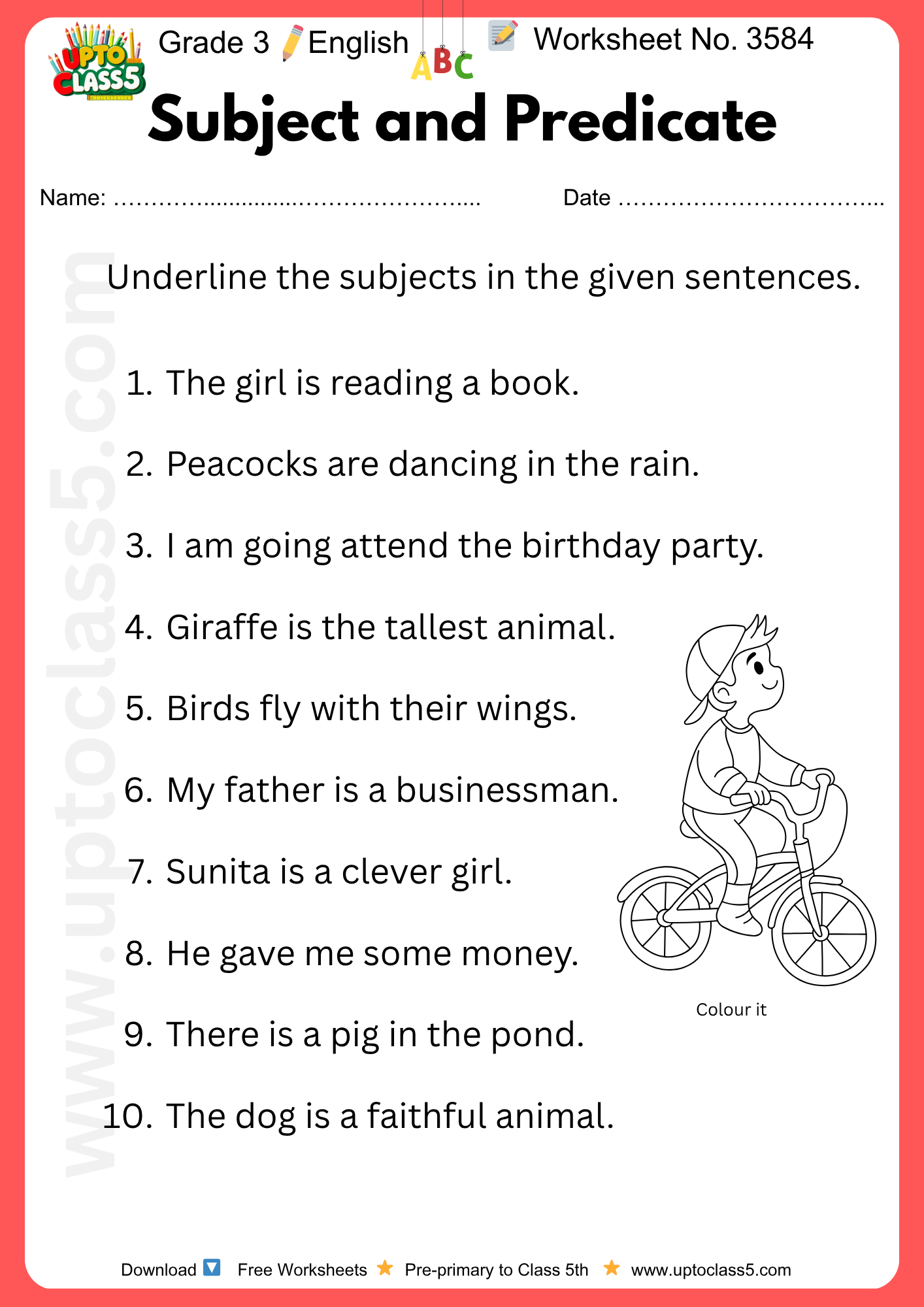 Grade 3 English - Worksheet no. 3584
