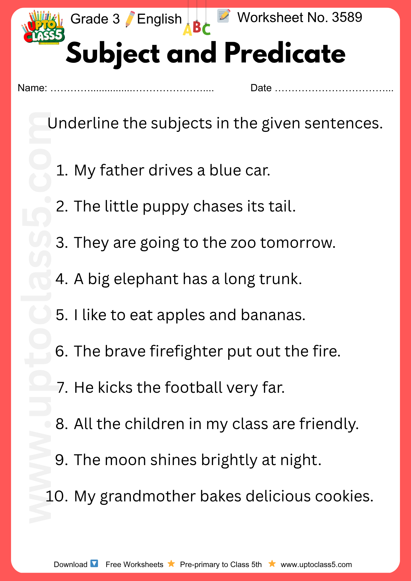 Grade 3 English - Worksheet no. 3589