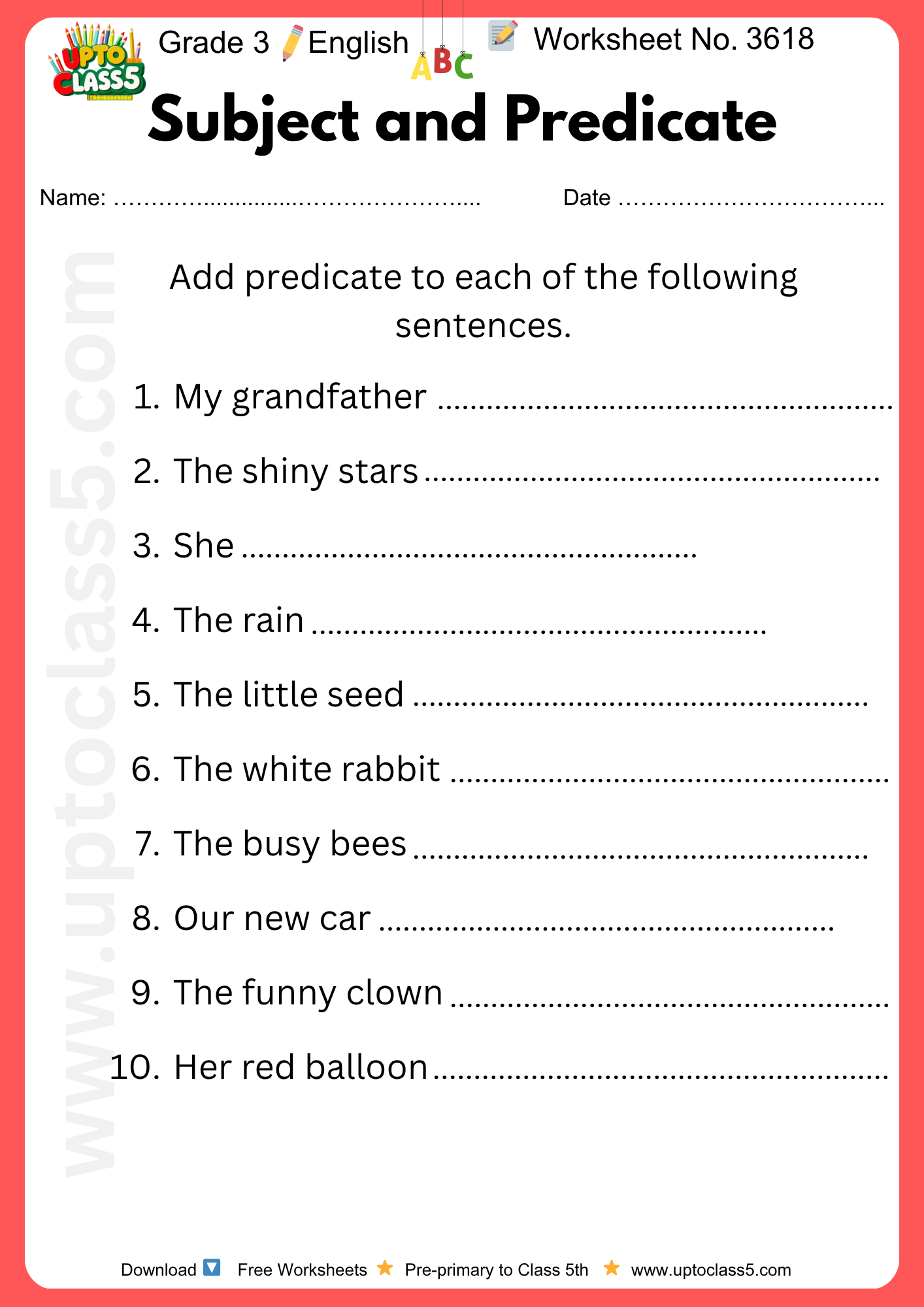 Grade 3 English - Worksheet no. 3618