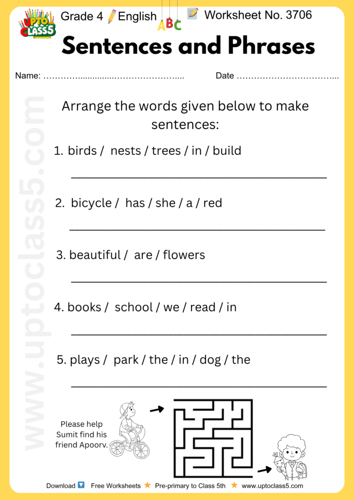 Grade 4 English Worksheet no. 3706