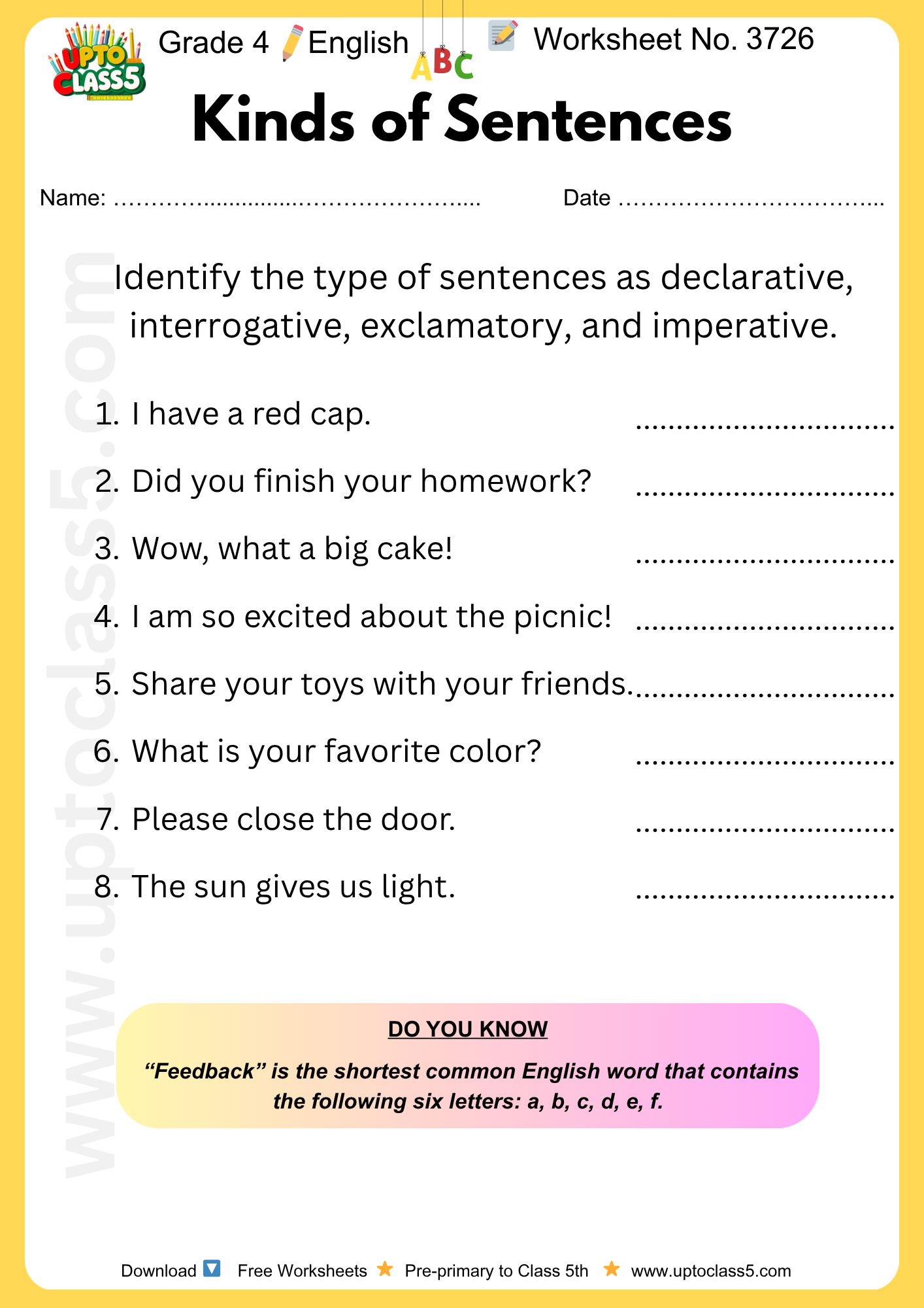 Grade 4 English Worksheet no. 3726