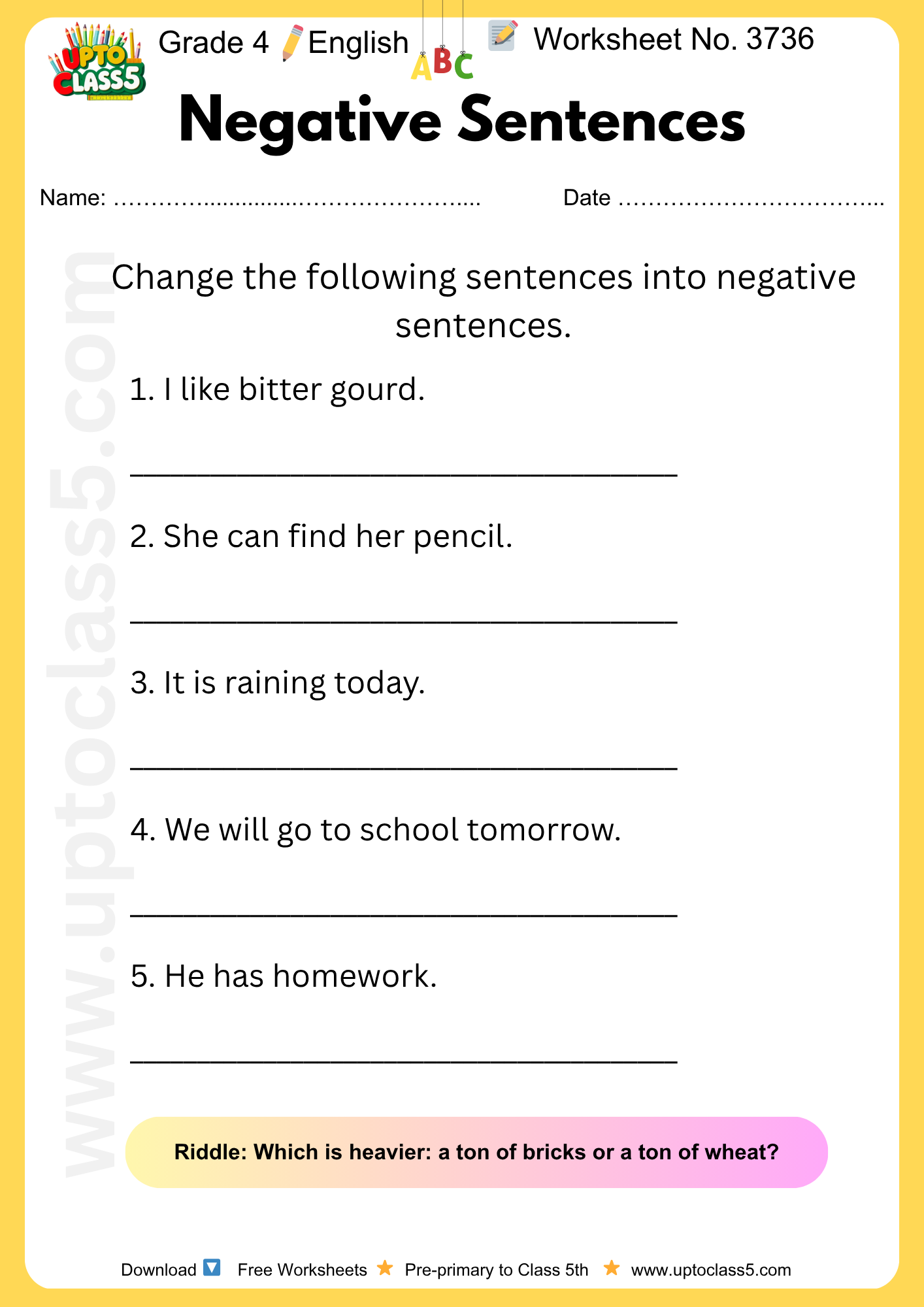 Grade 4 English Worksheet no. 3736
