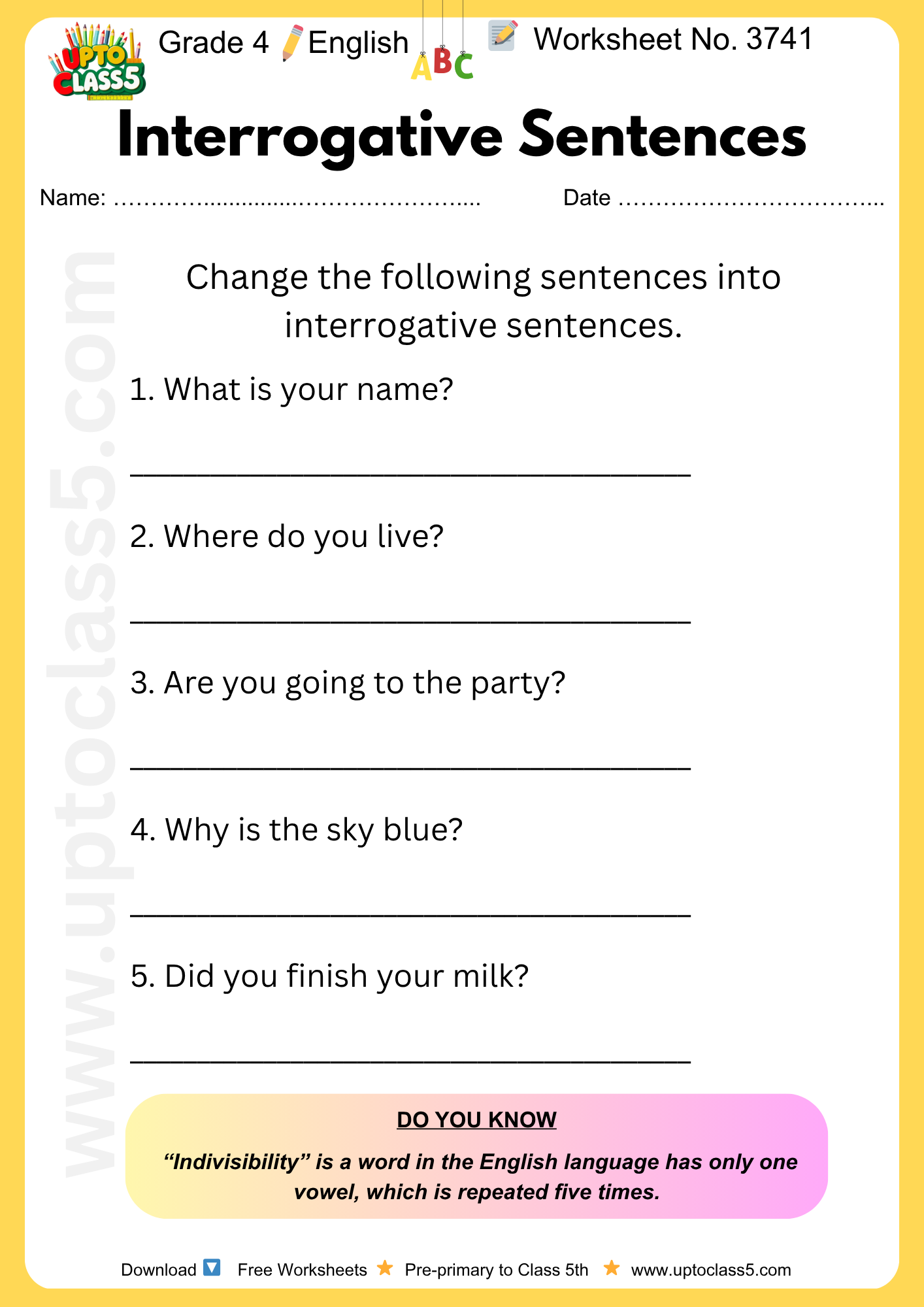 Grade 4 English Worksheet no. 3741