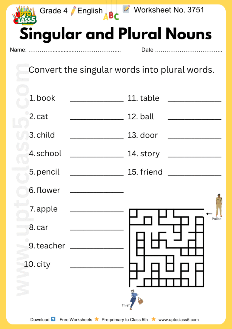 Grade 4 – English | Singular and Plural Nouns | Worksheet no. 3751 ...