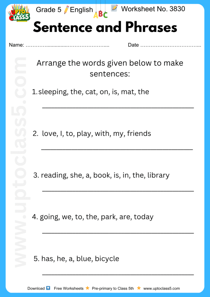 Grade 5 English - Worksheet No. 3830