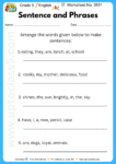 Grade 5 English - Worksheet No. 3831