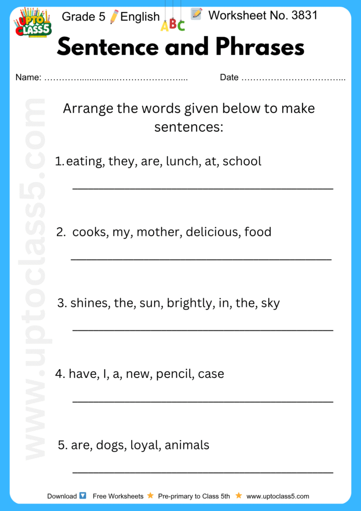 Grade 5 English - Worksheet No. 3831