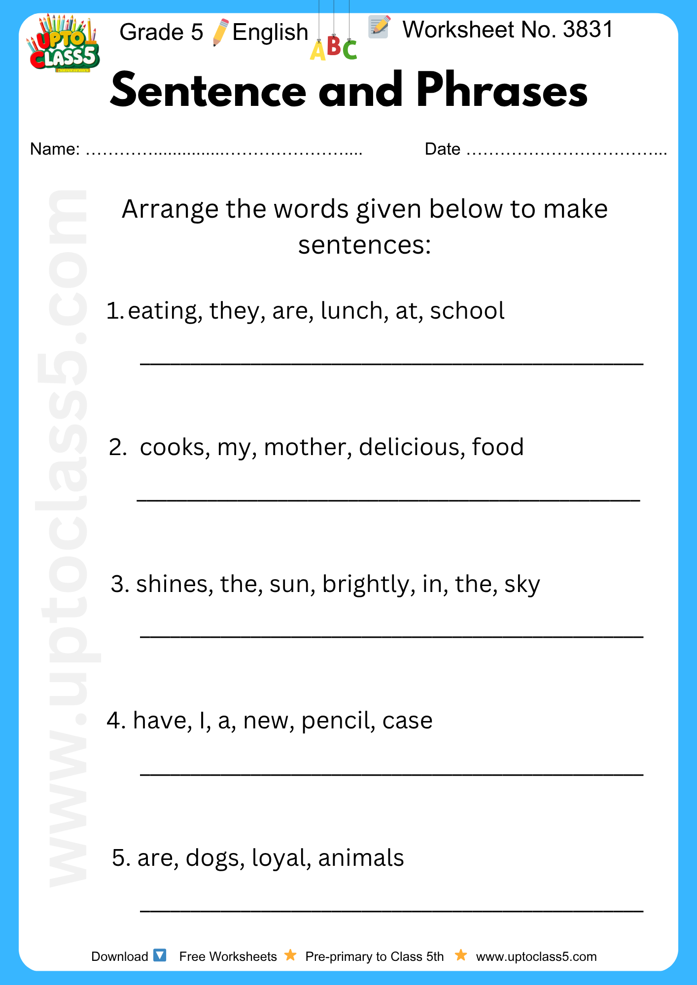 Grade 5 English - Worksheet No. 3831
