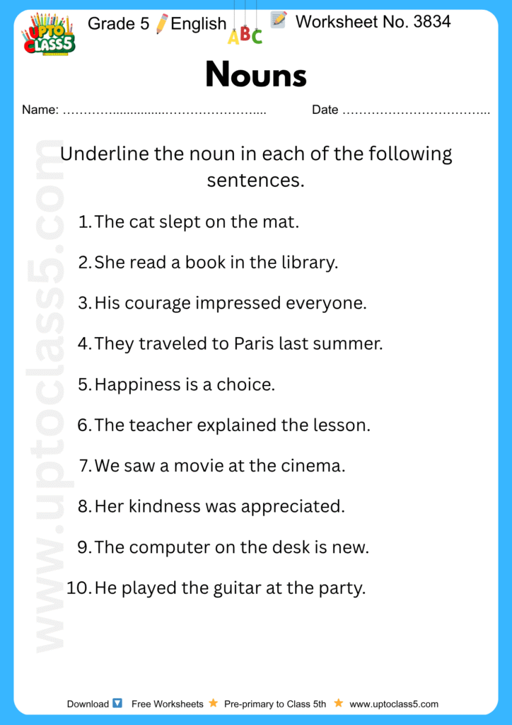 Grade 5 English - Worksheet No. 3834