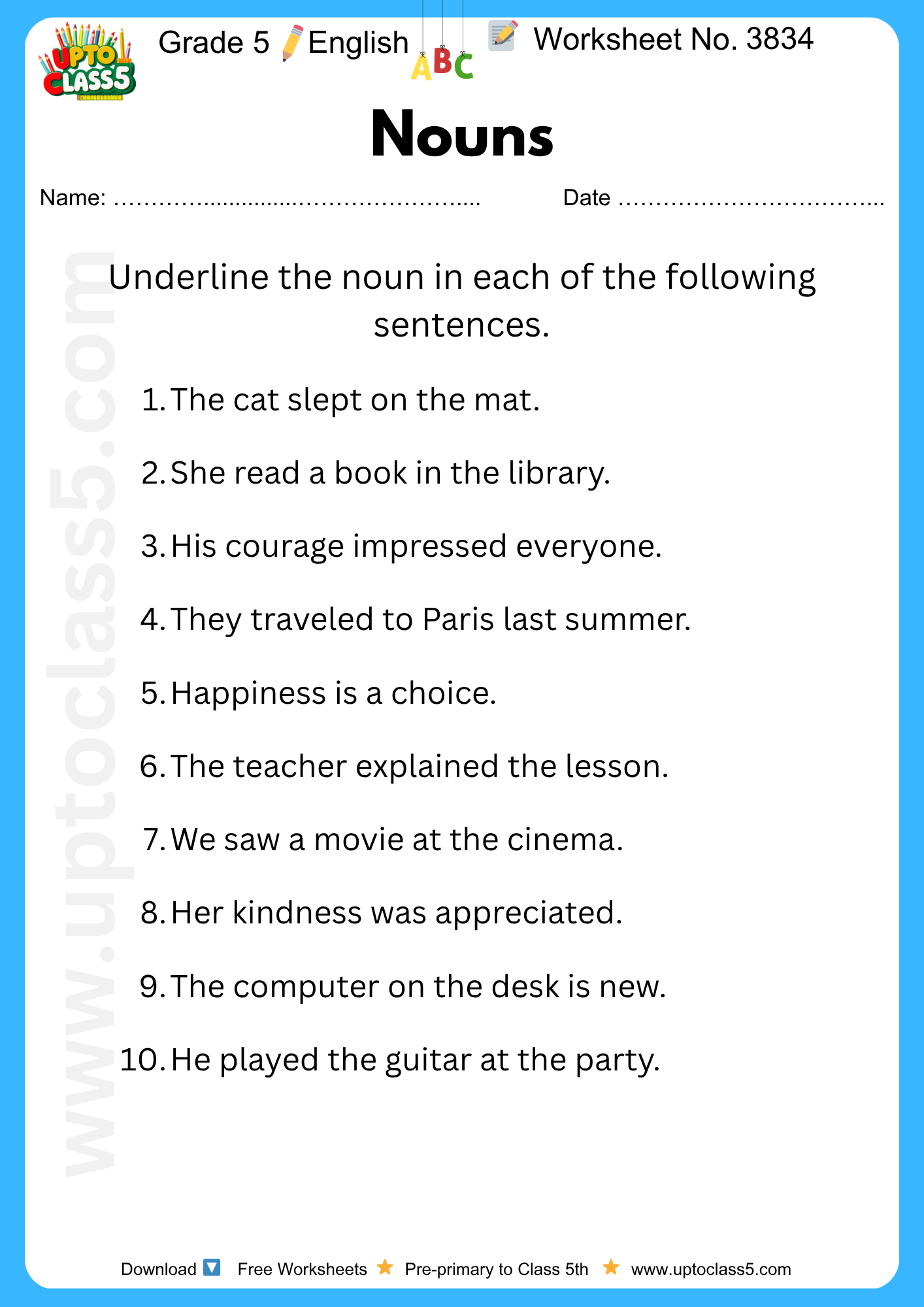 Grade 5 English - Worksheet No. 3834