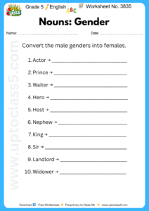 Grade 5 English - Worksheet No. 3835