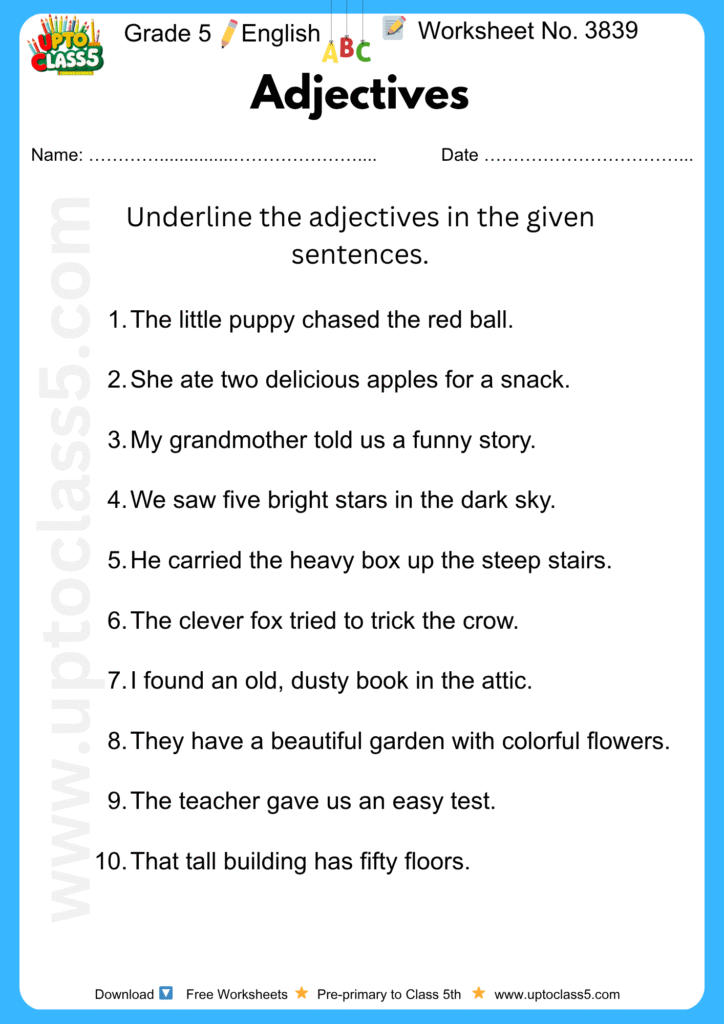 Grade 5 English - Worksheet No. 3839