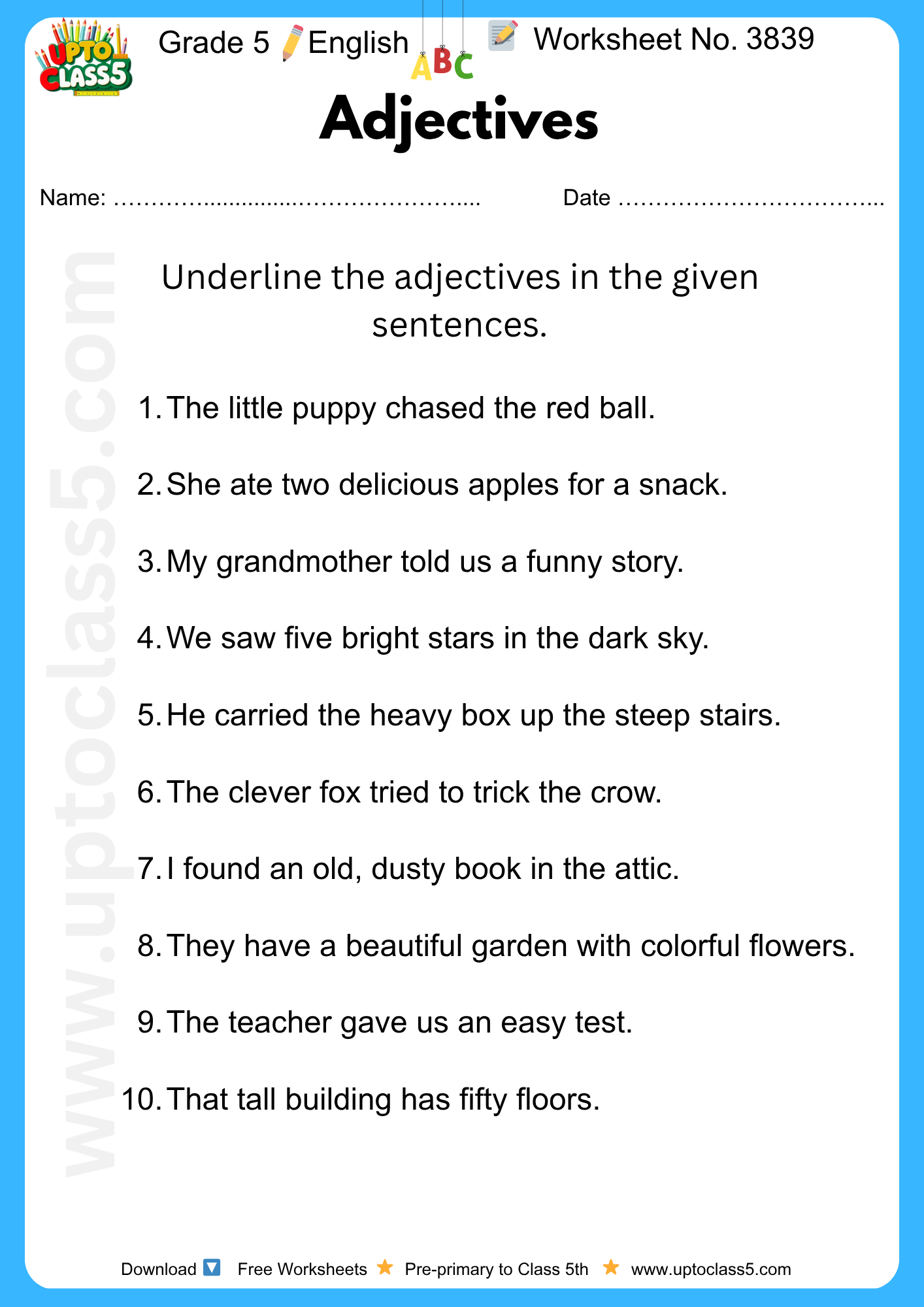 Grade 5 English - Worksheet No. 3839