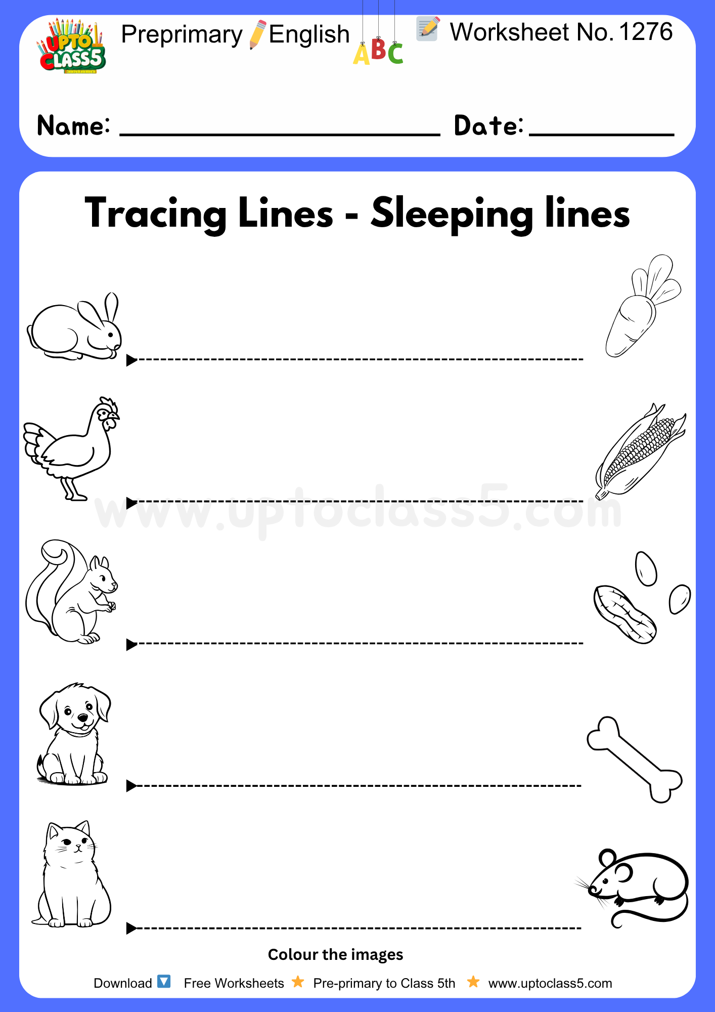 Pre-primary English Worksheets No 1276 - tracing horizontal lines