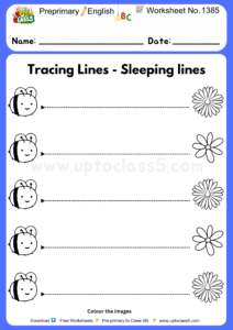 Pre-primary English Worksheets No 1385 - tracing horizontal lines