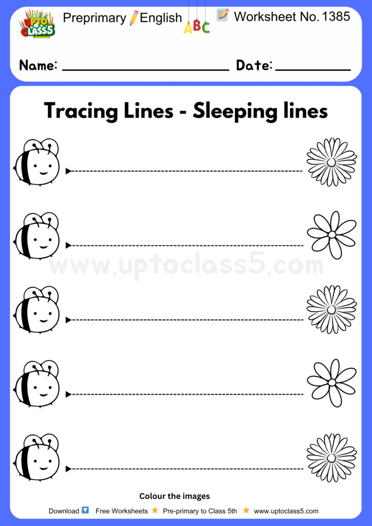 Pre-primary English Worksheets No 1385 - tracing horizontal lines