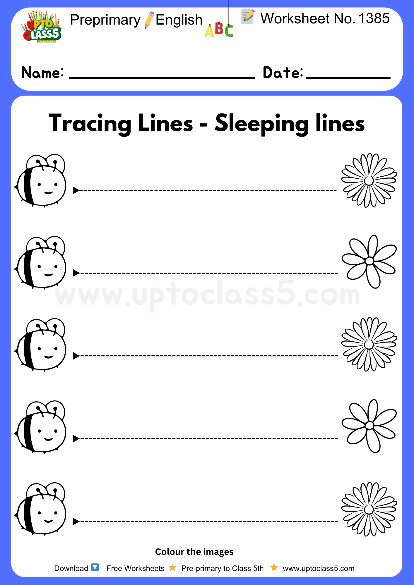 Pre-primary English Worksheets No 1385 - tracing horizontal lines