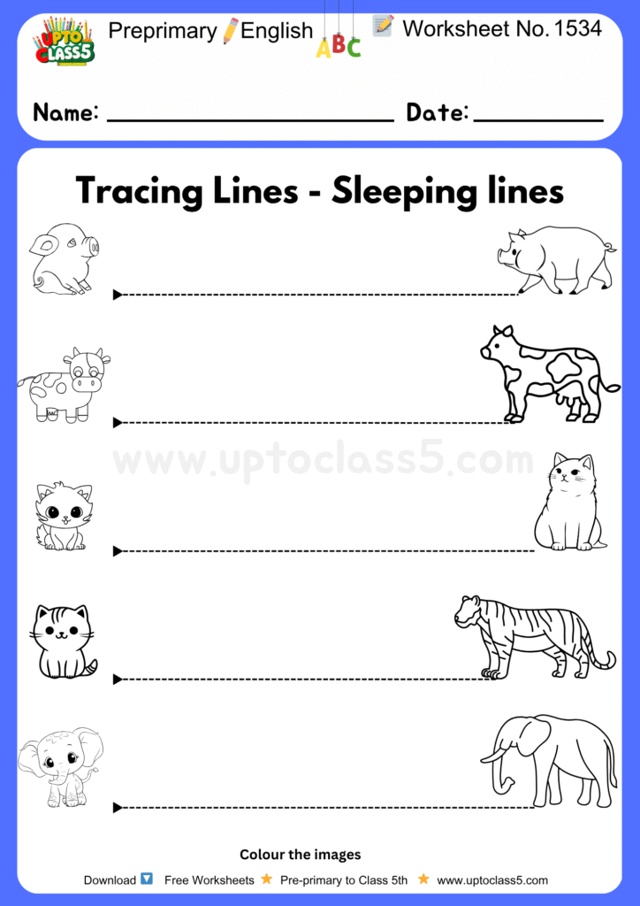 Pre-primary English Worksheets No 1534 -tracing horizontal lines