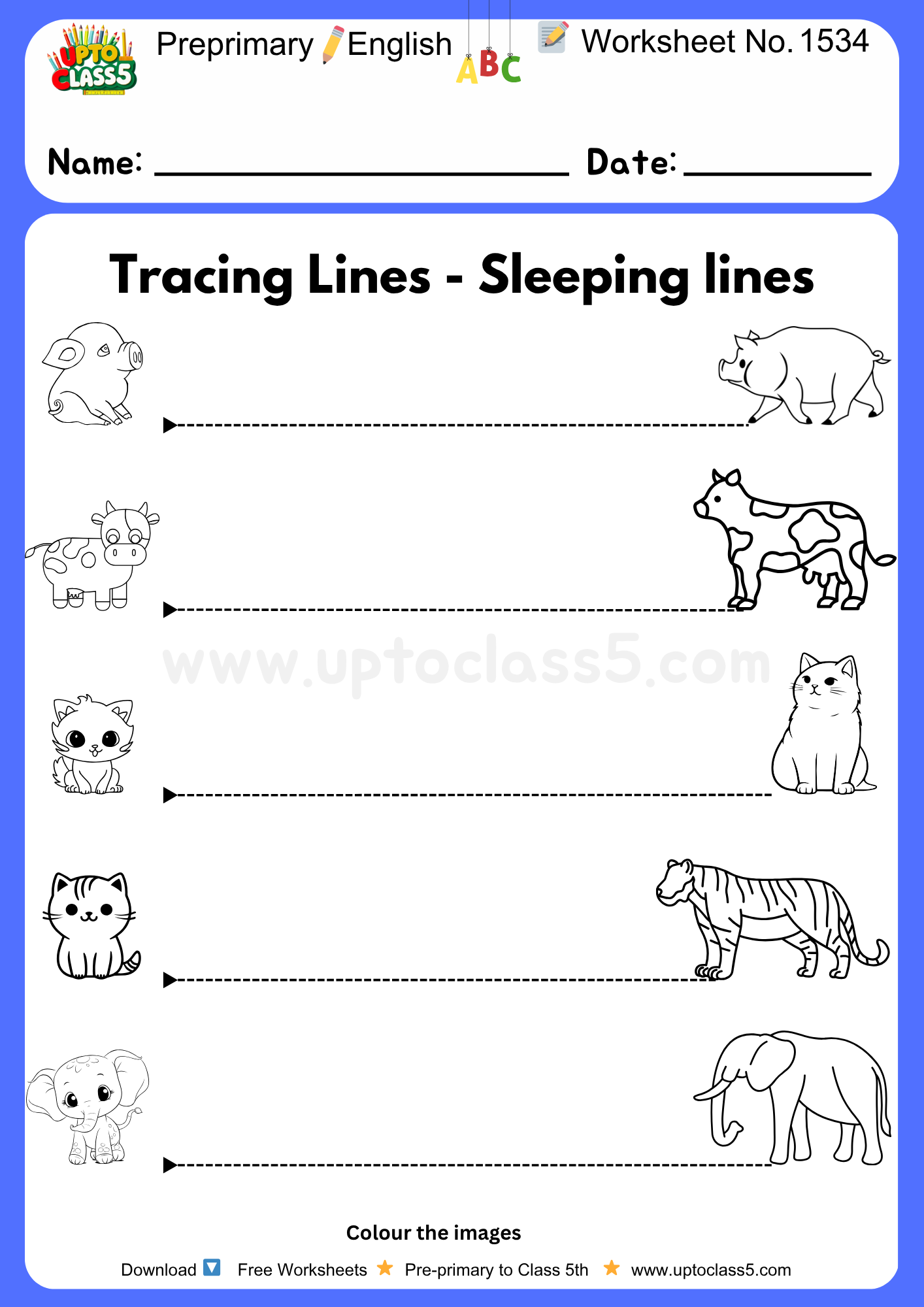 Pre-primary English Worksheets No 1534 -tracing horizontal lines