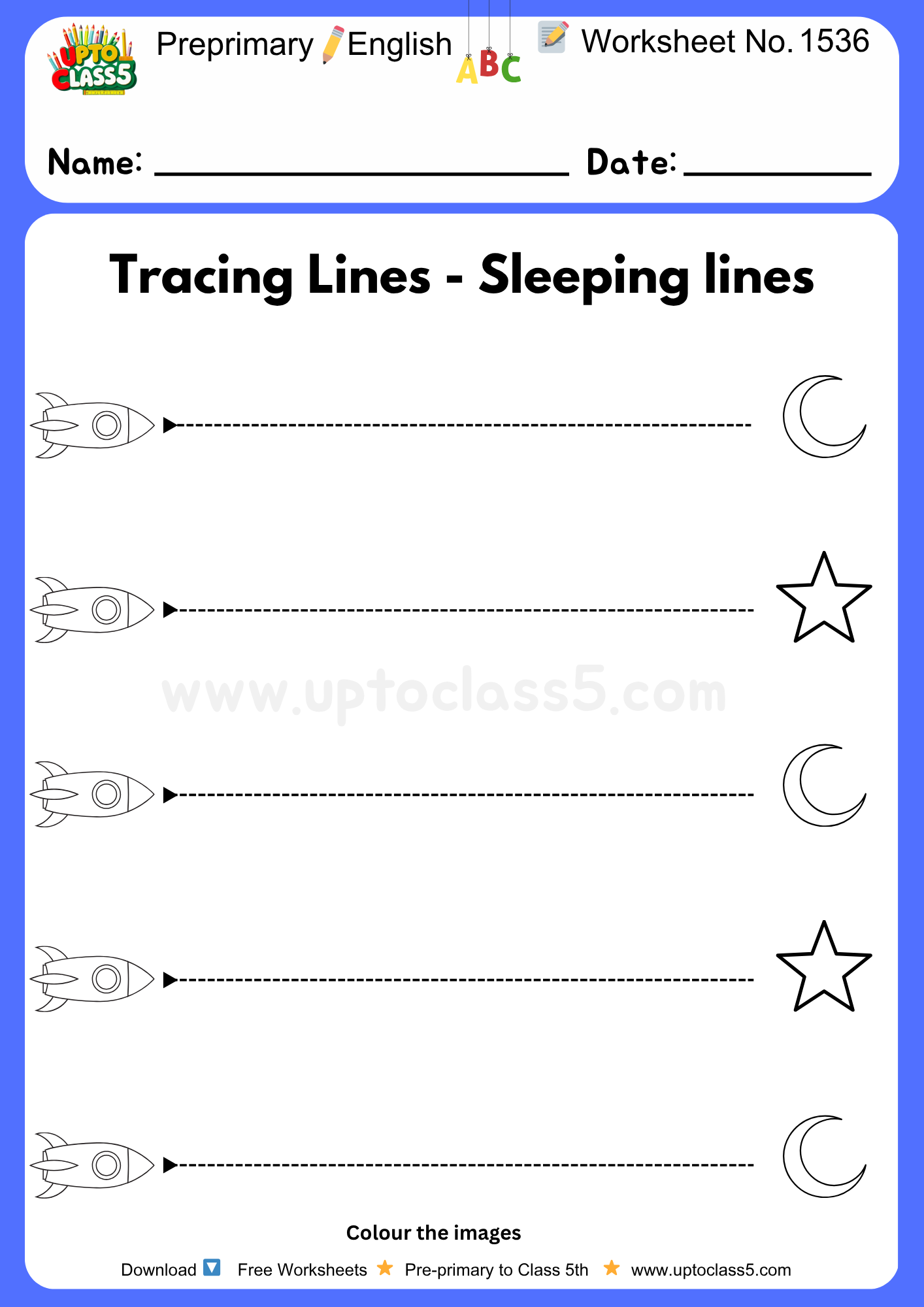 Preprimary English Worksheets No 1536 - tracing horizontal lines