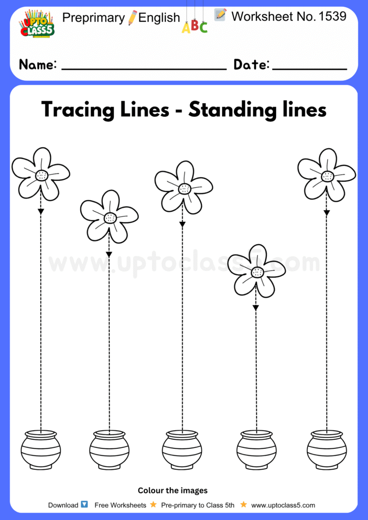 Preprimary English Worksheets No 1539 - tracing standing lines