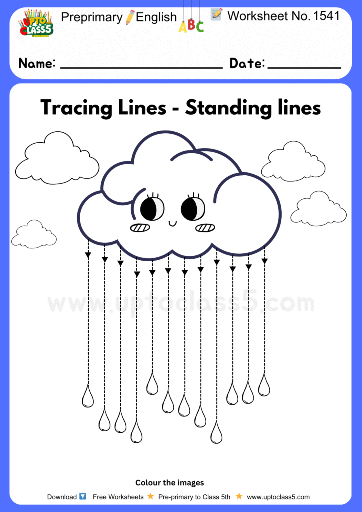 Preprimary English Worksheets No 1541 - tracing standing lines