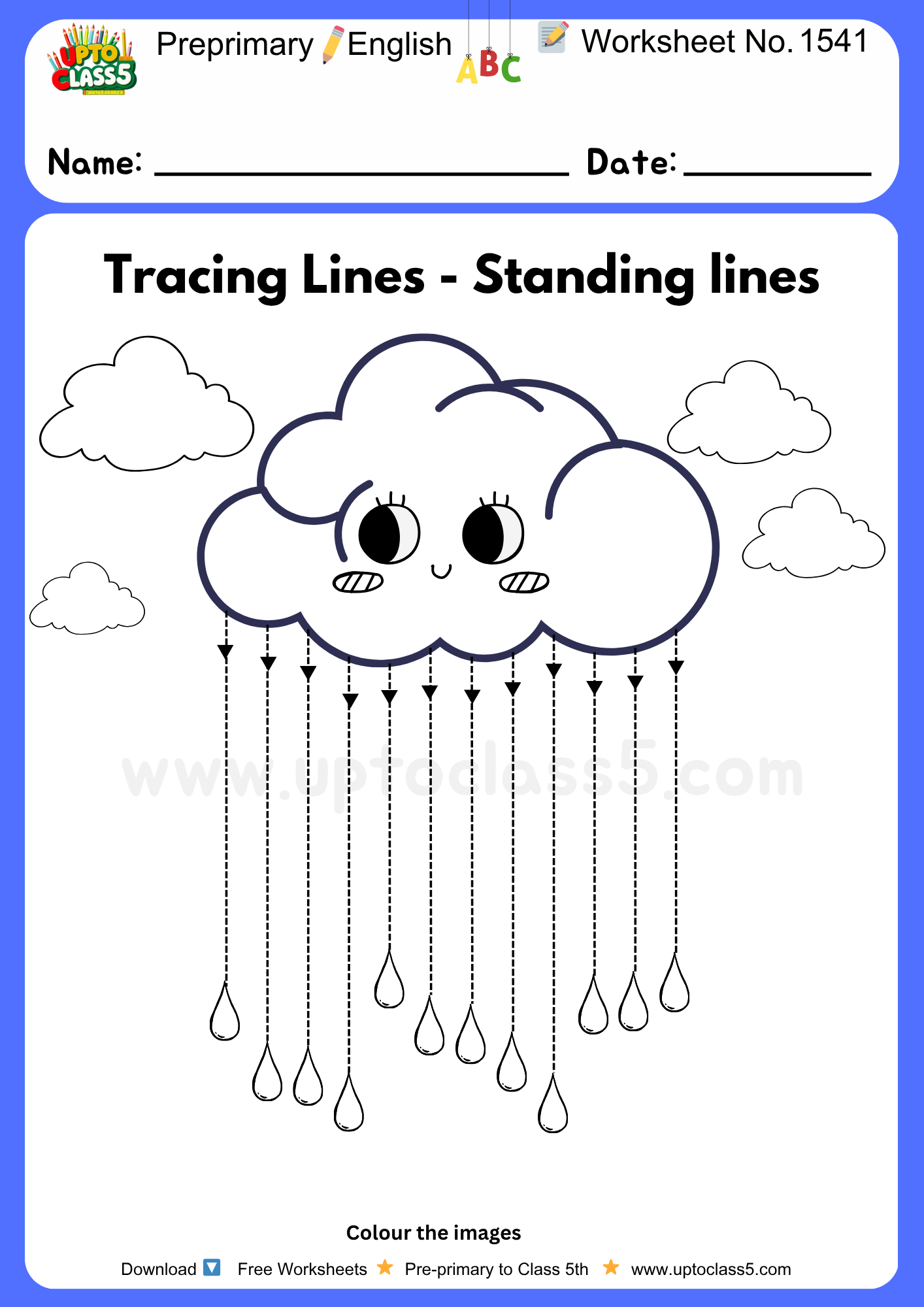 Preprimary English Worksheets No 1541 - tracing standing lines