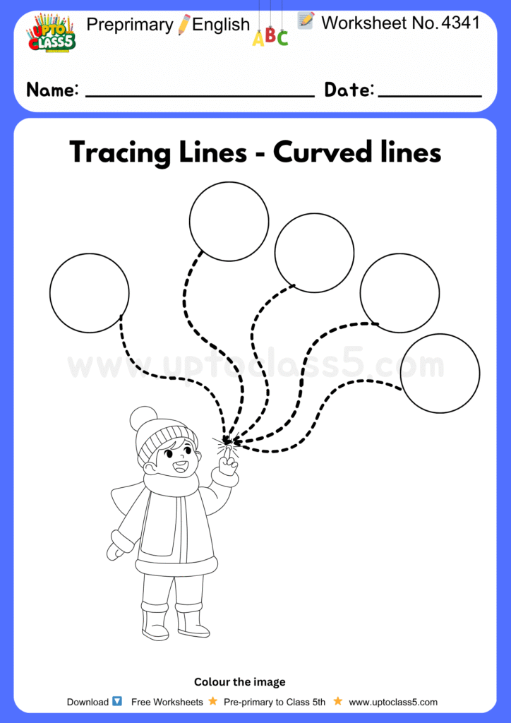 Pre-primary English Worksheets No 4341 Tracing curved lines