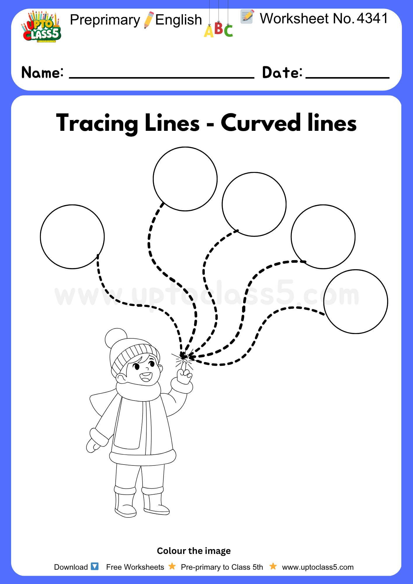 Pre-primary English Worksheets No 4341 Tracing curved lines
