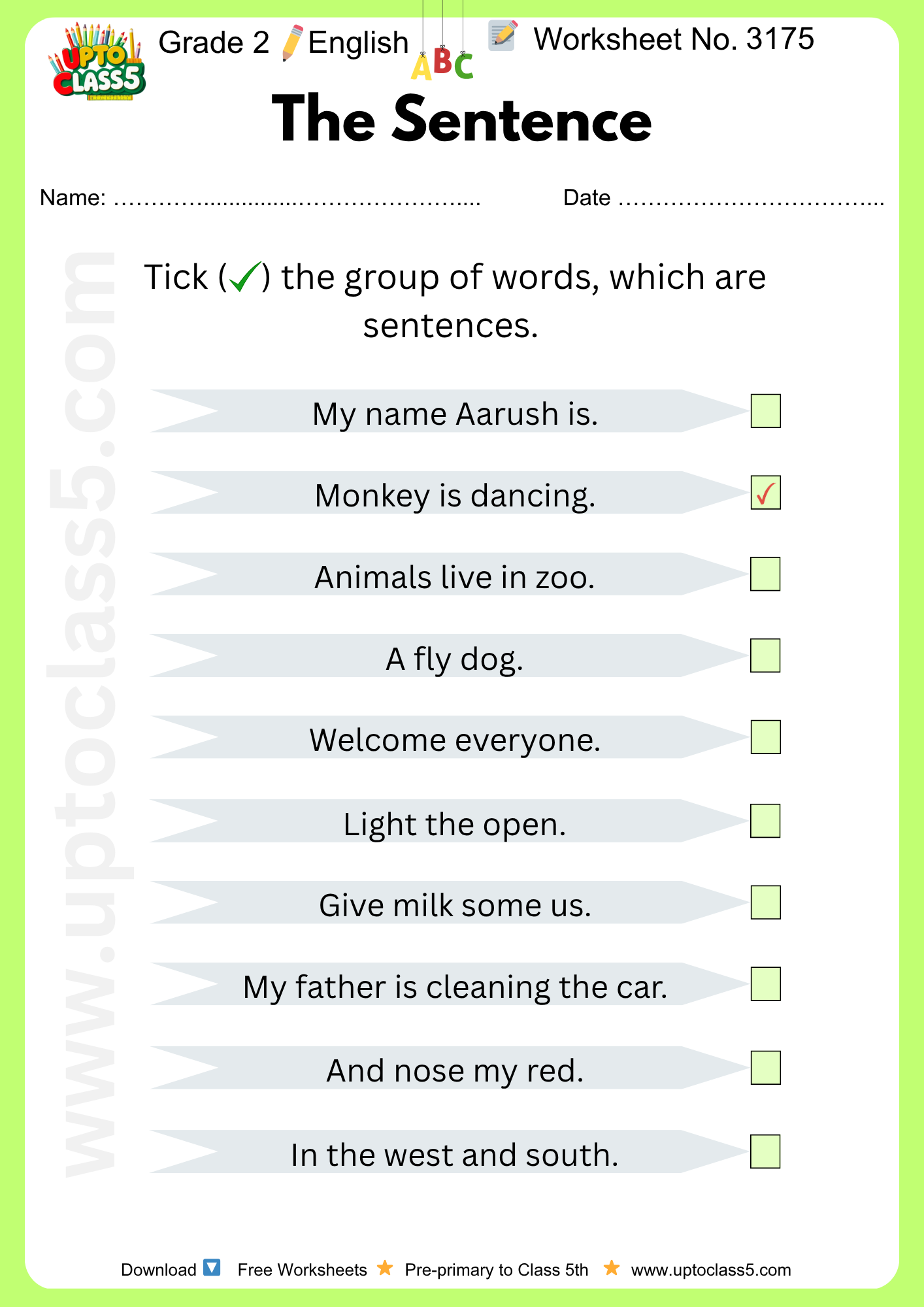 Grade 2 English - Worksheet no. 3175