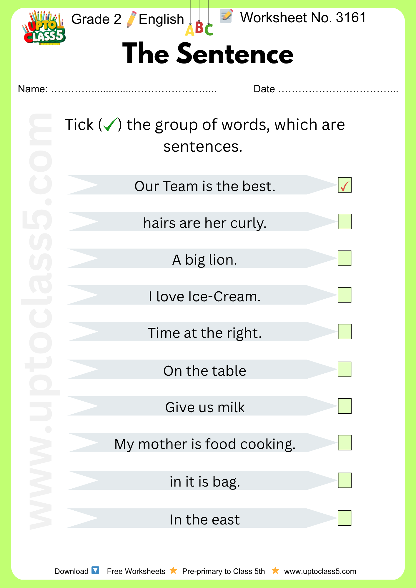 Grade 2 English - Worksheet no.3161