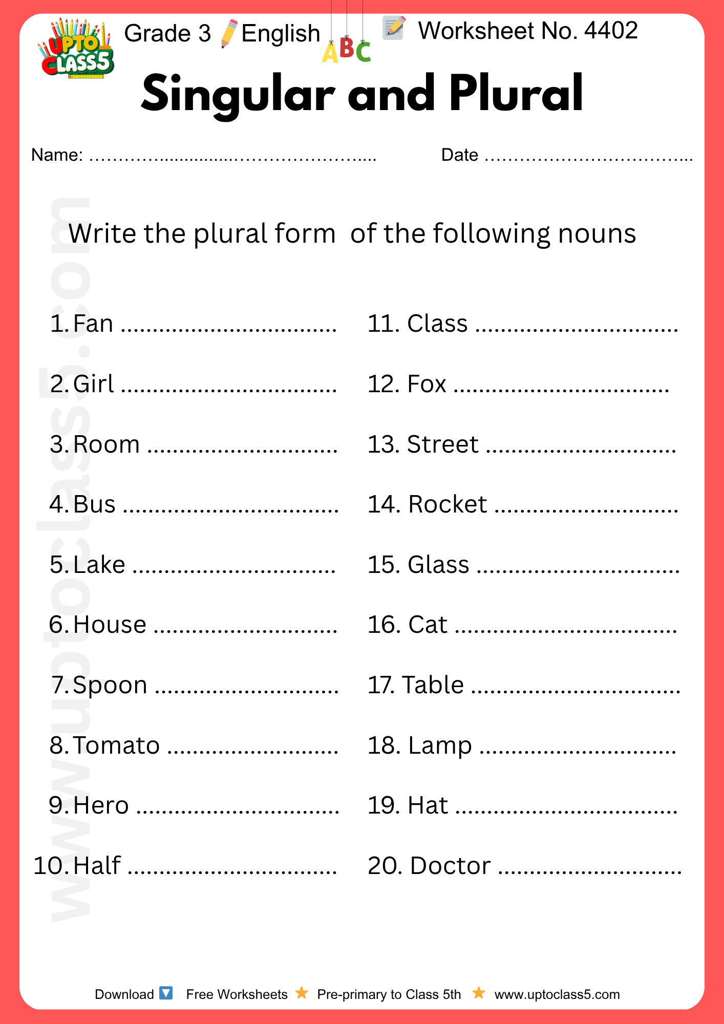Grade 3 English - Worksheet no. 4402