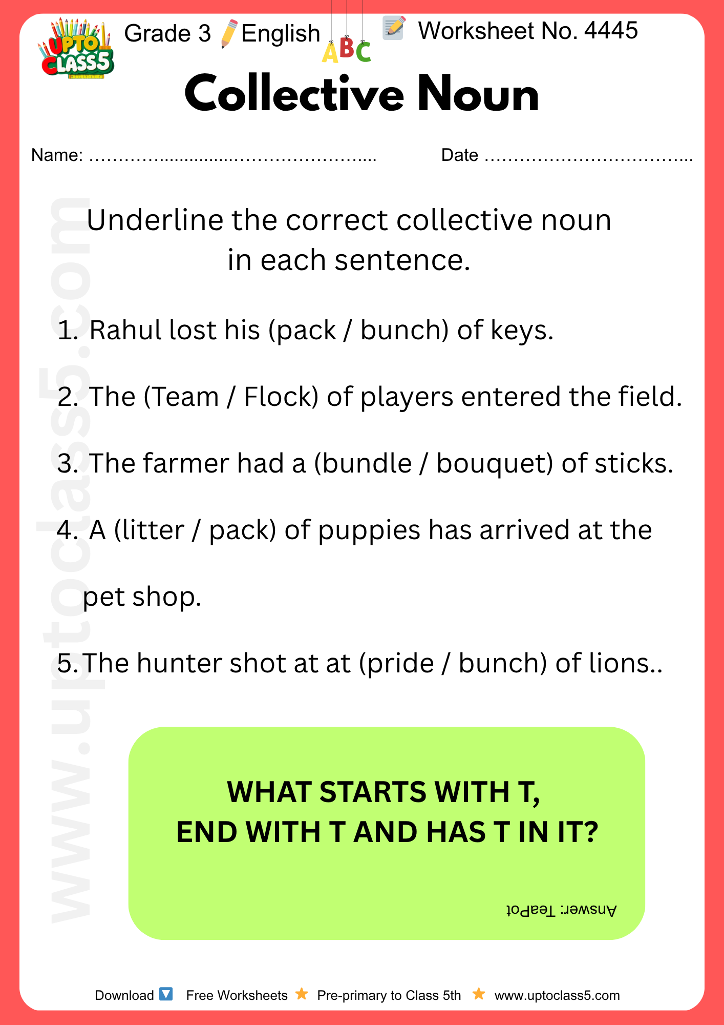 Grade 3 English - Worksheet no. 4445