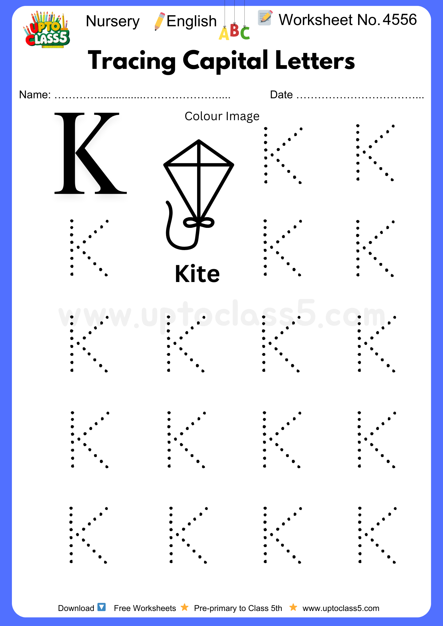 Nursery English Worksheet No 4556 - Tracing Capital Letters