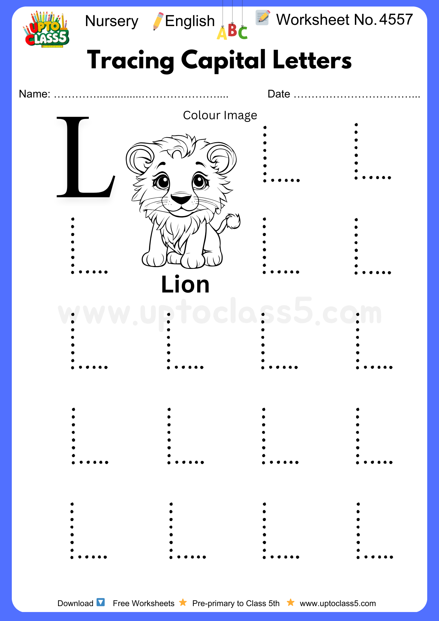 Nursery English Worksheet No 4557 - Tracing Capital Letters