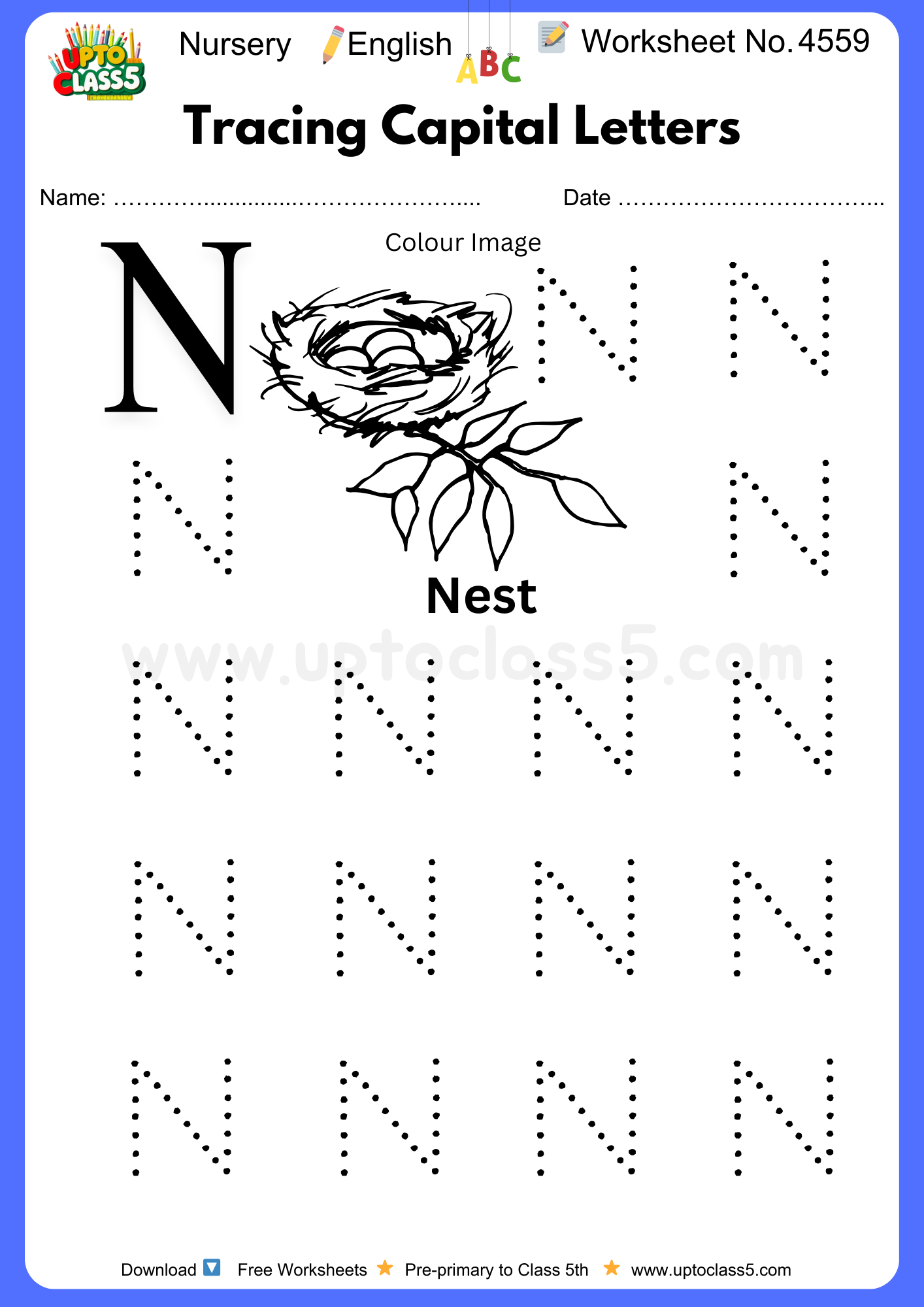 Nursery English Worksheet No 4559 - Tracing Capital Letters
