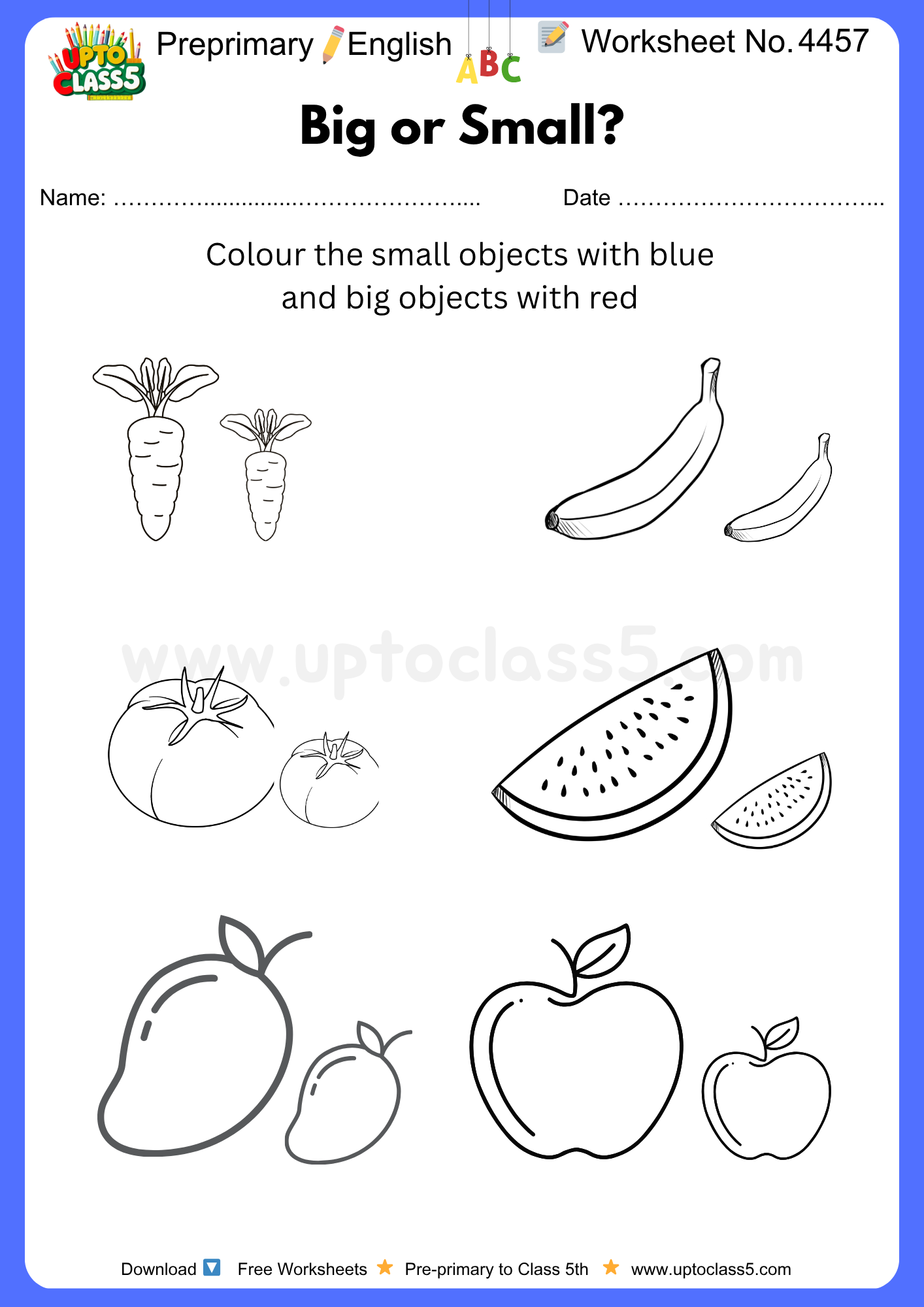 Pre-primary English Worksheet No 4457