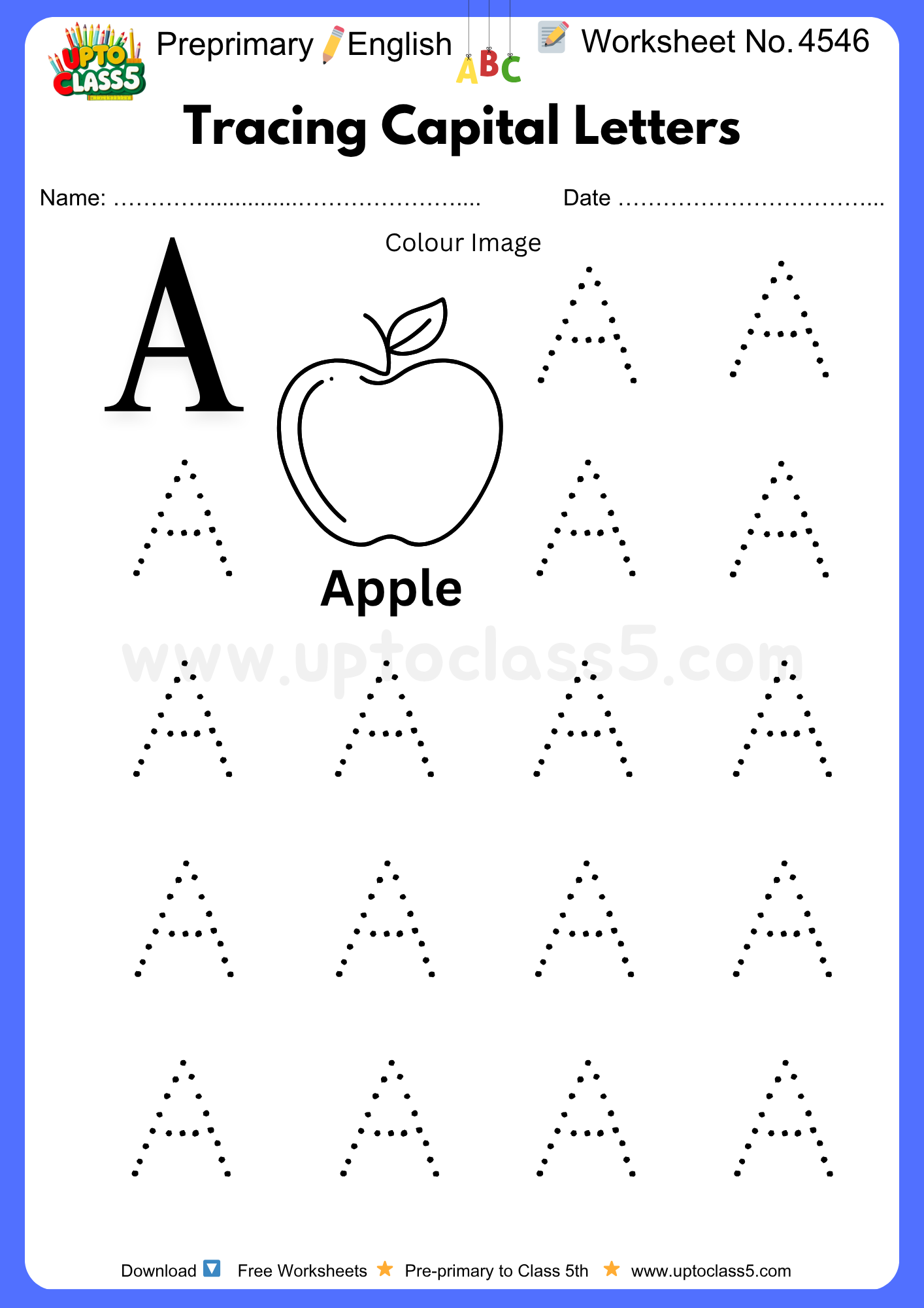 Pre-primary English Worksheet No 4546 - Tracing Capital Letters
