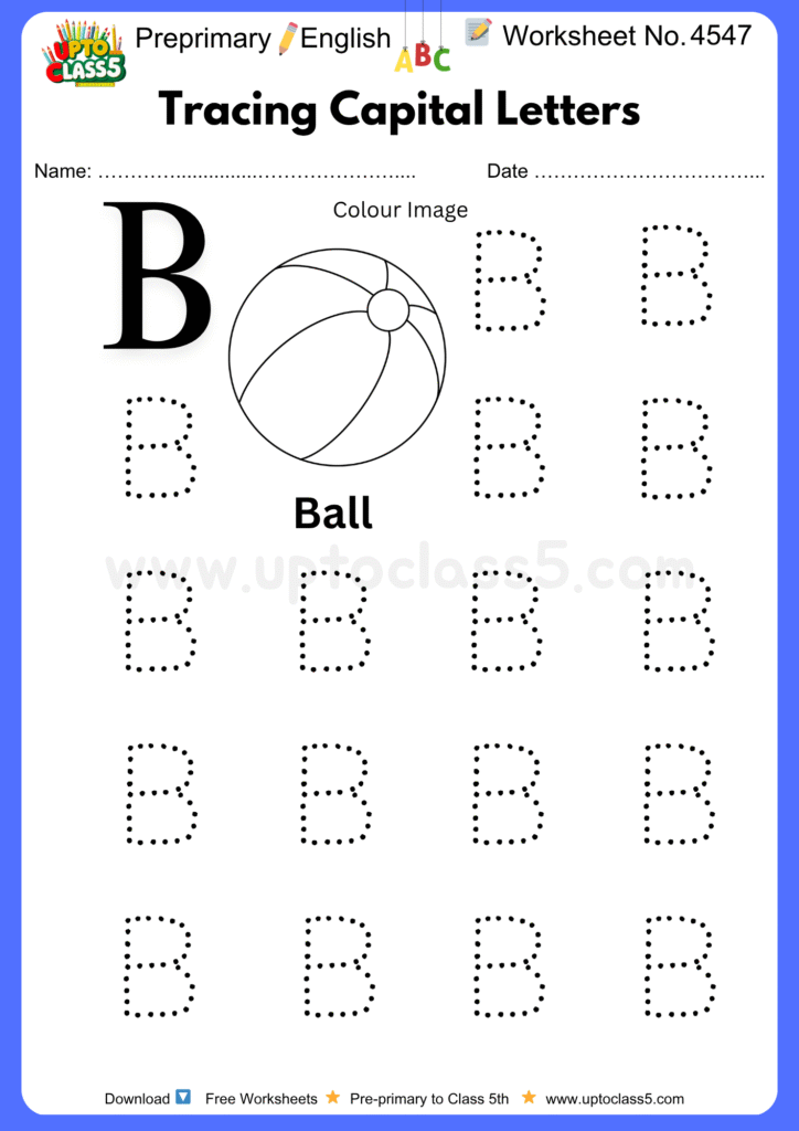 Pre-primary English Worksheet No 4547 - Tracing Capital Letters