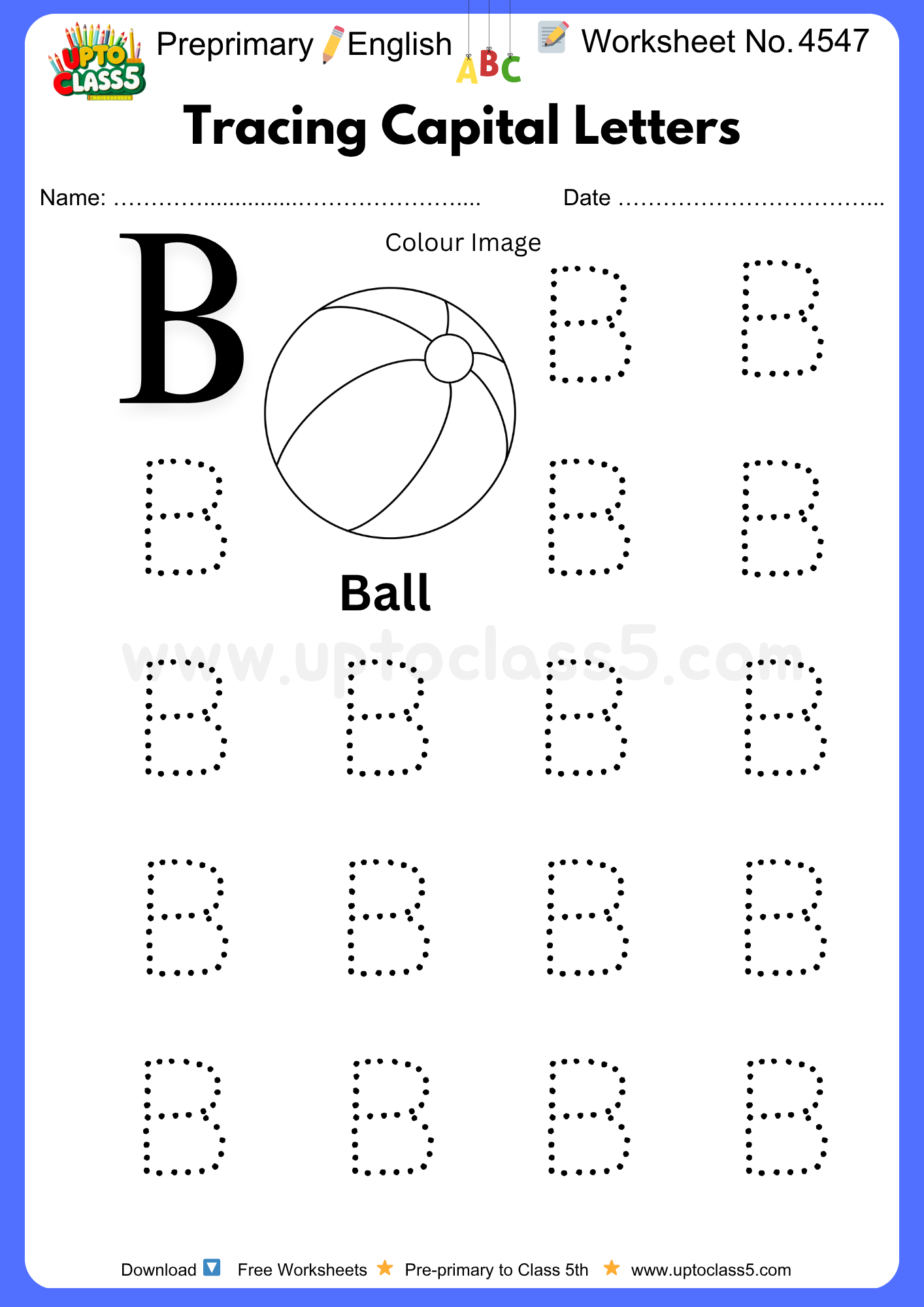 Pre-primary English Worksheet No 4547 - Tracing Capital Letters