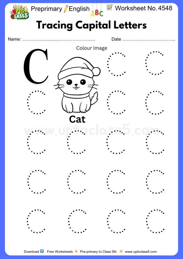 Pre-primary English Worksheet No 4548 - Tracing Capital Letters